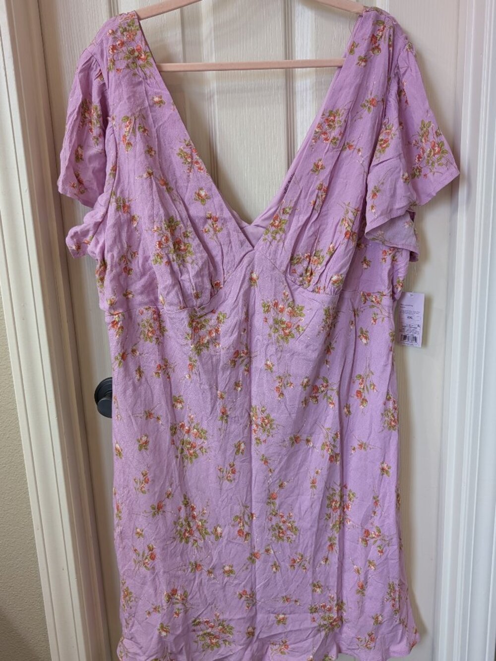 Lavender Pink Floral Deep V Neck Dress Wild Fable Size XXL
